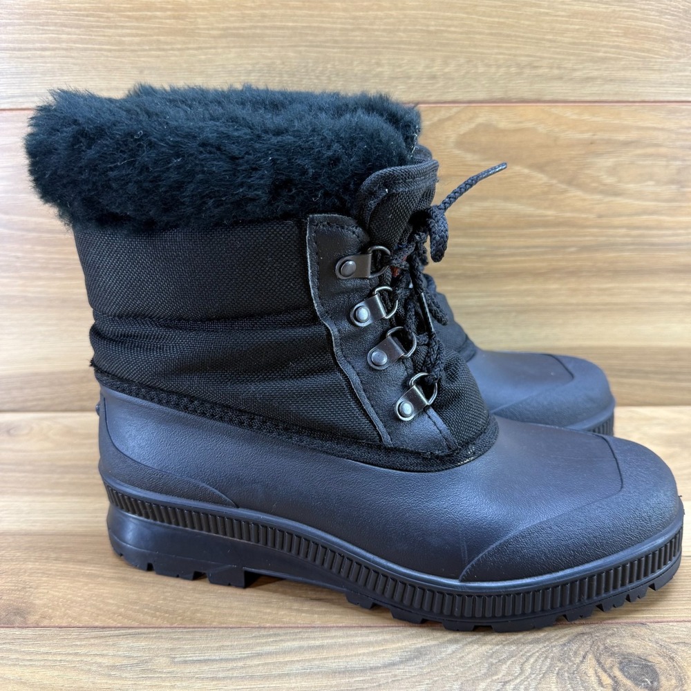 Sorel Vintage Kaufman Snow Boots Womens 8 Black Outdoor Cozy Faux Fur Lace Up